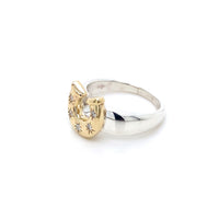 Horseshoe Birthstone Ring - Two Tone