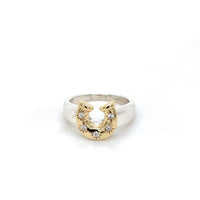 Horseshoe Birthstone Ring - Two Tone