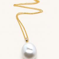 Pave South Sea Pearl Pendant - Yellow Gold