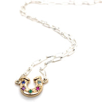 Horseshoe Birthstone Necklace - Two Tone