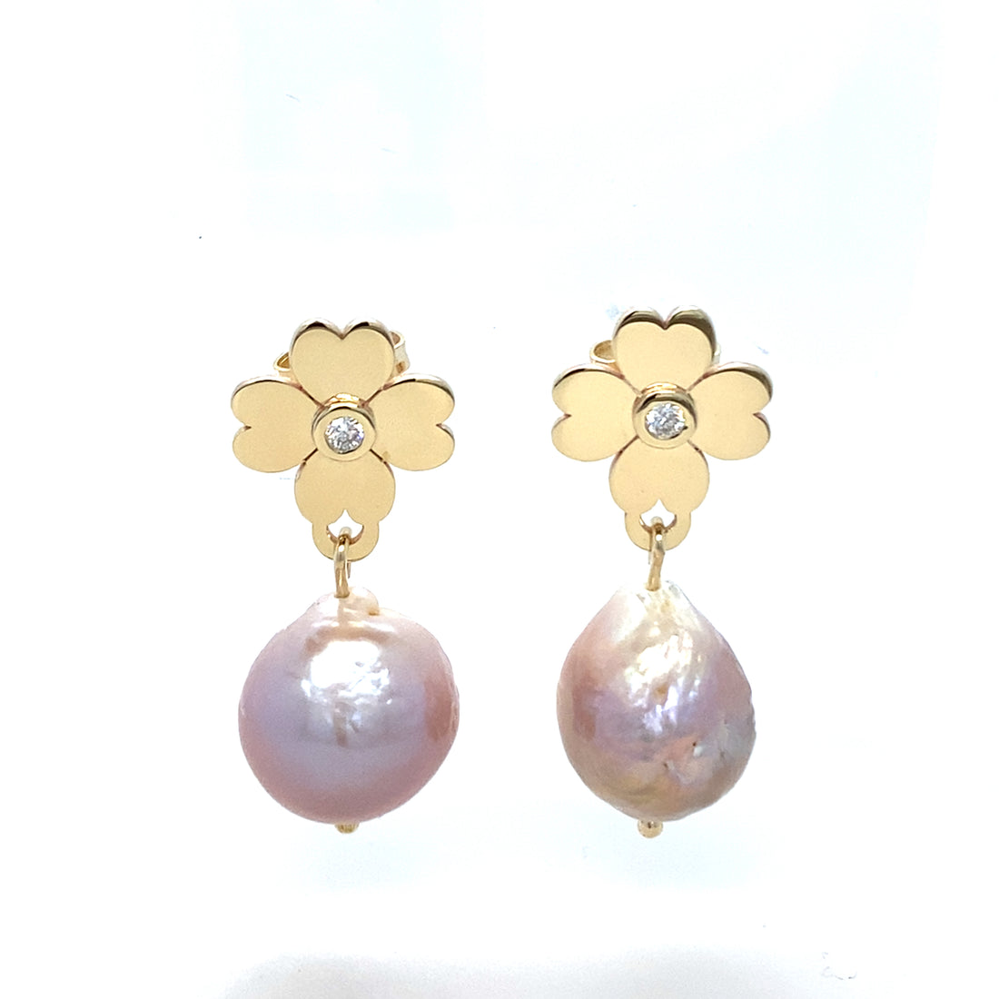 Heart Clover Baroque Pearl Earrings