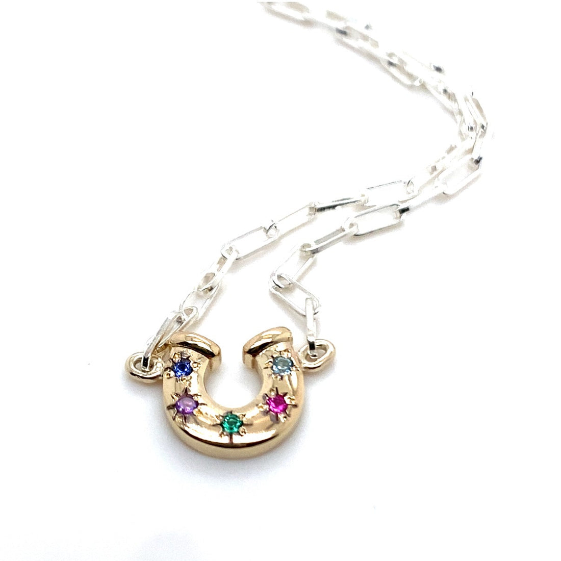 Horseshoe Birthstone Necklace - Two Tone
