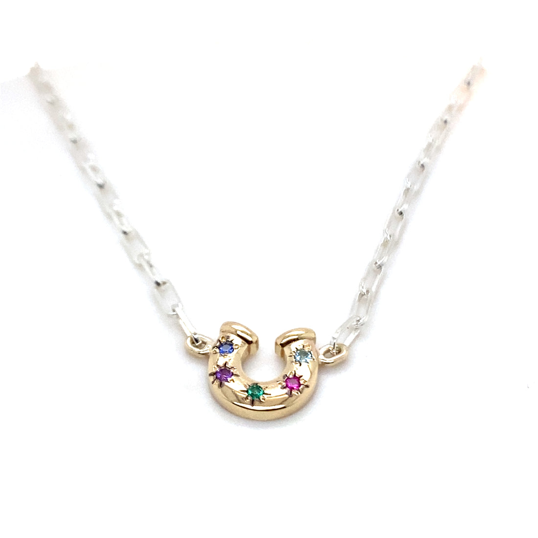 Horseshoe Birthstone Necklace - Two Tone