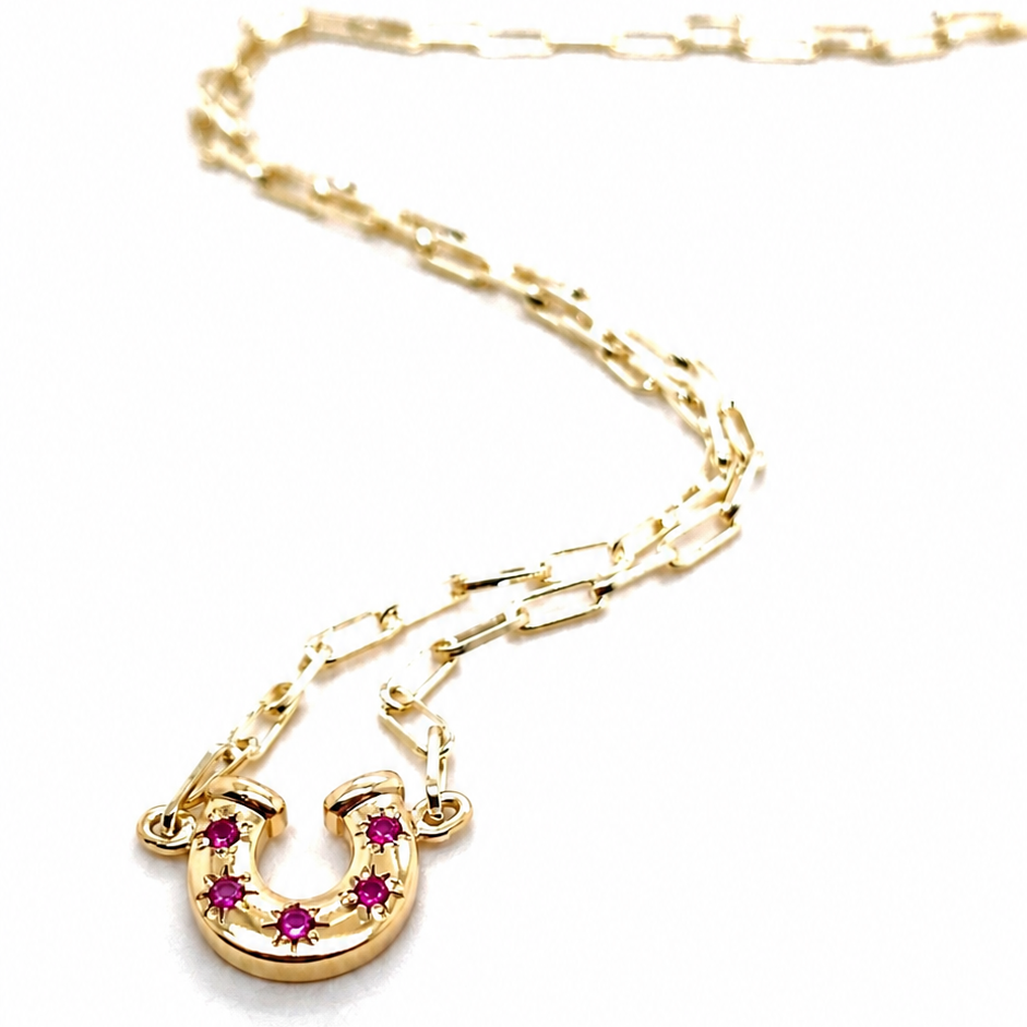 Horseshoe Birthstone Necklace - 9ct Gold