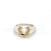 Horseshoe Birthstone Ring - Two Tone
