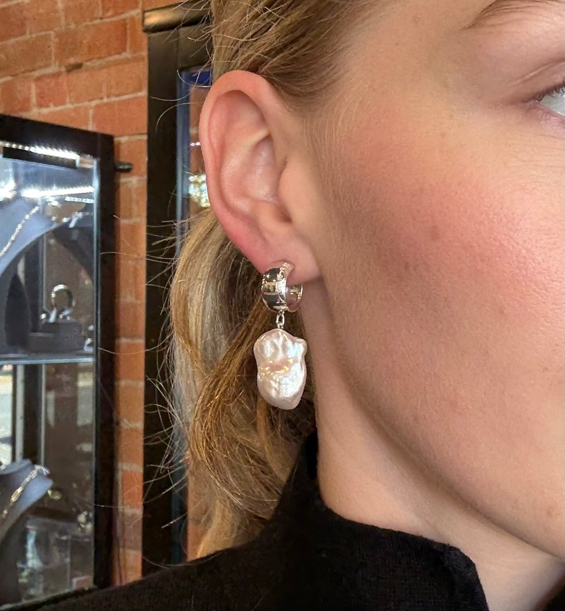 Baroque Pearl Hoops - Sterling Silver
