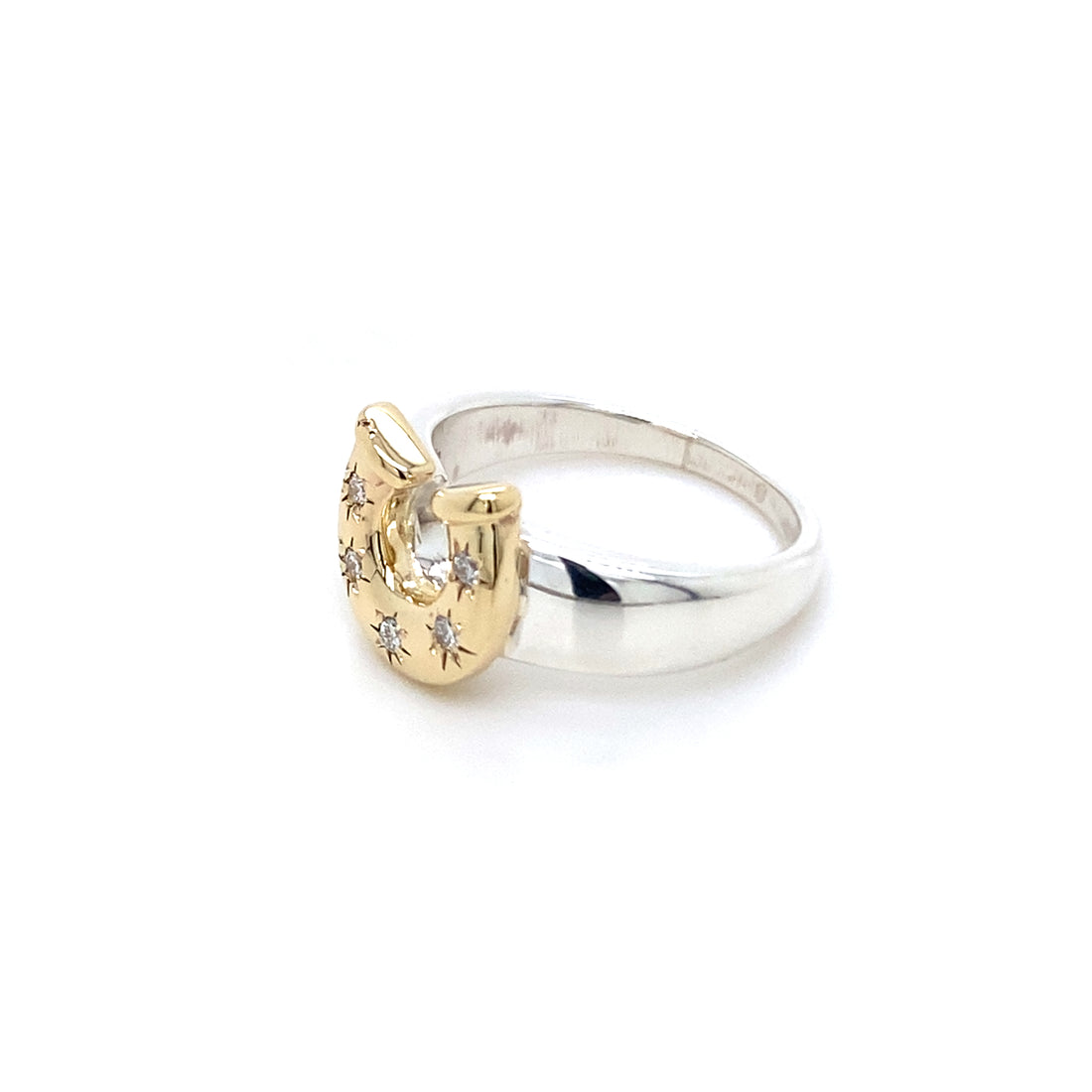 Horseshoe Birthstone Ring - Two Tone