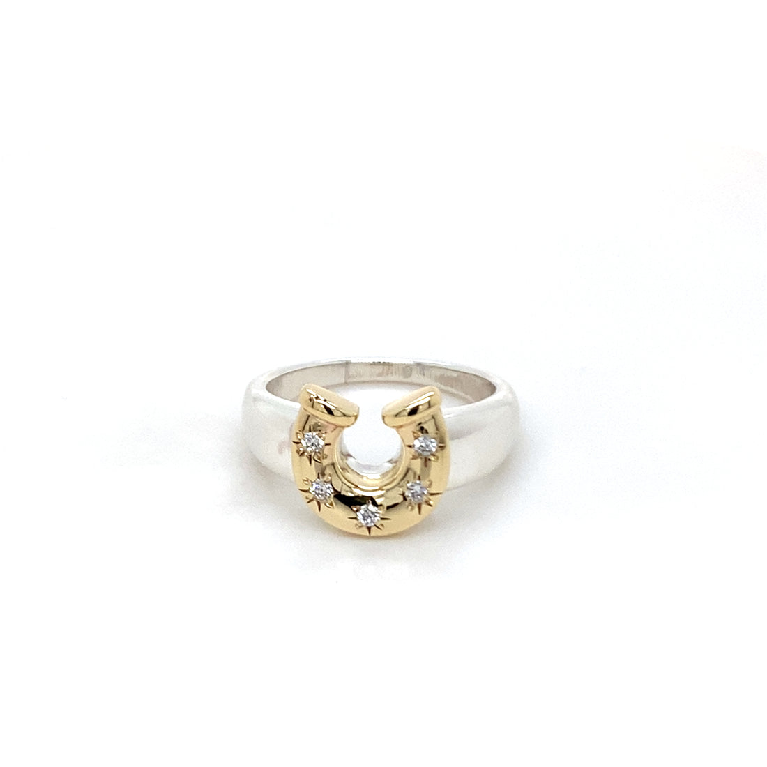 Horseshoe Birthstone Ring - Two Tone