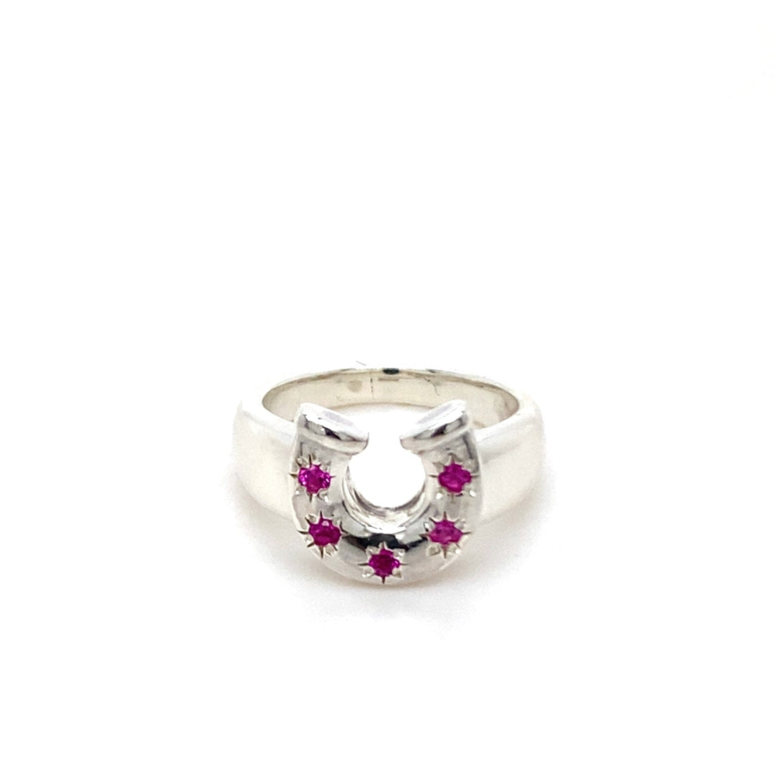 Horseshoe Birthstone Ring - Silver