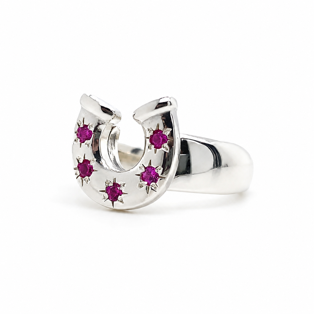 Horseshoe Birthstone Ring - Silver
