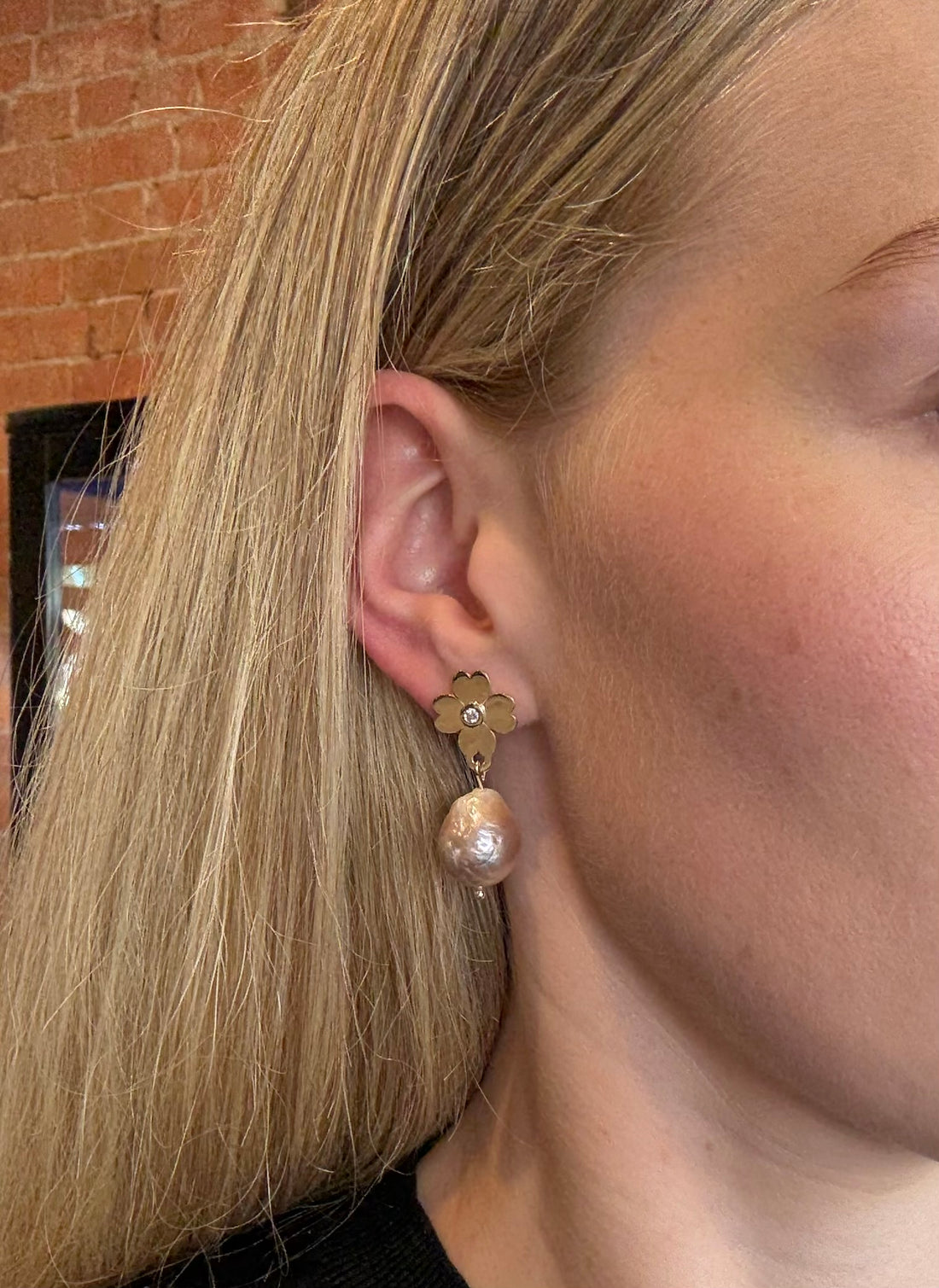Heart Clover Baroque Pearl Earrings