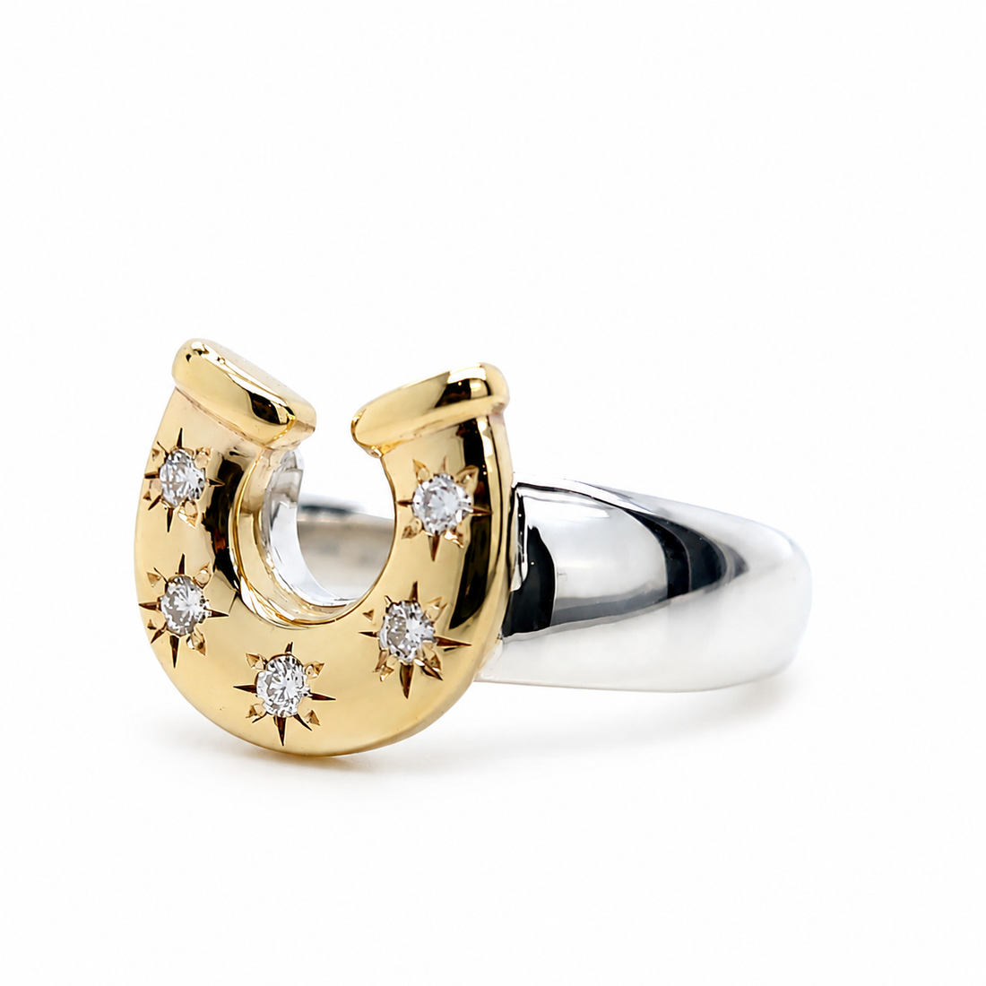 Horseshoe Birthstone Ring - Two Tone