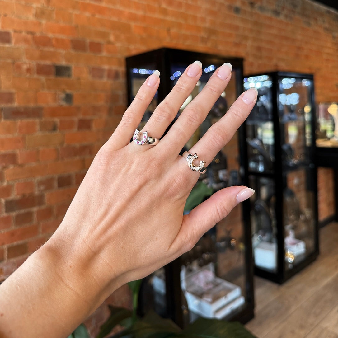 Horseshoe Birthstone Ring - Two Tone