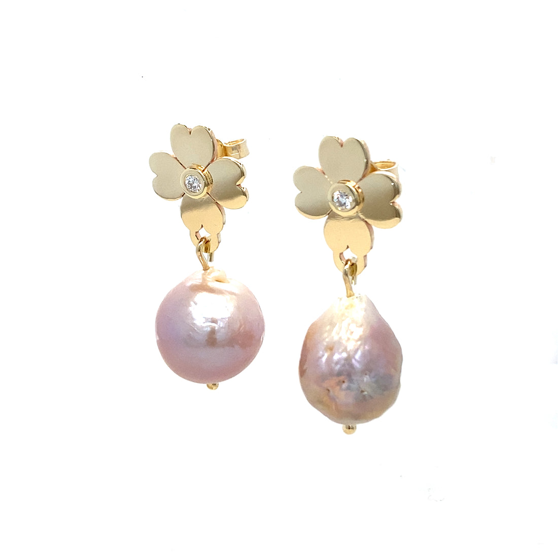 Heart Clover Baroque Pearl Earrings