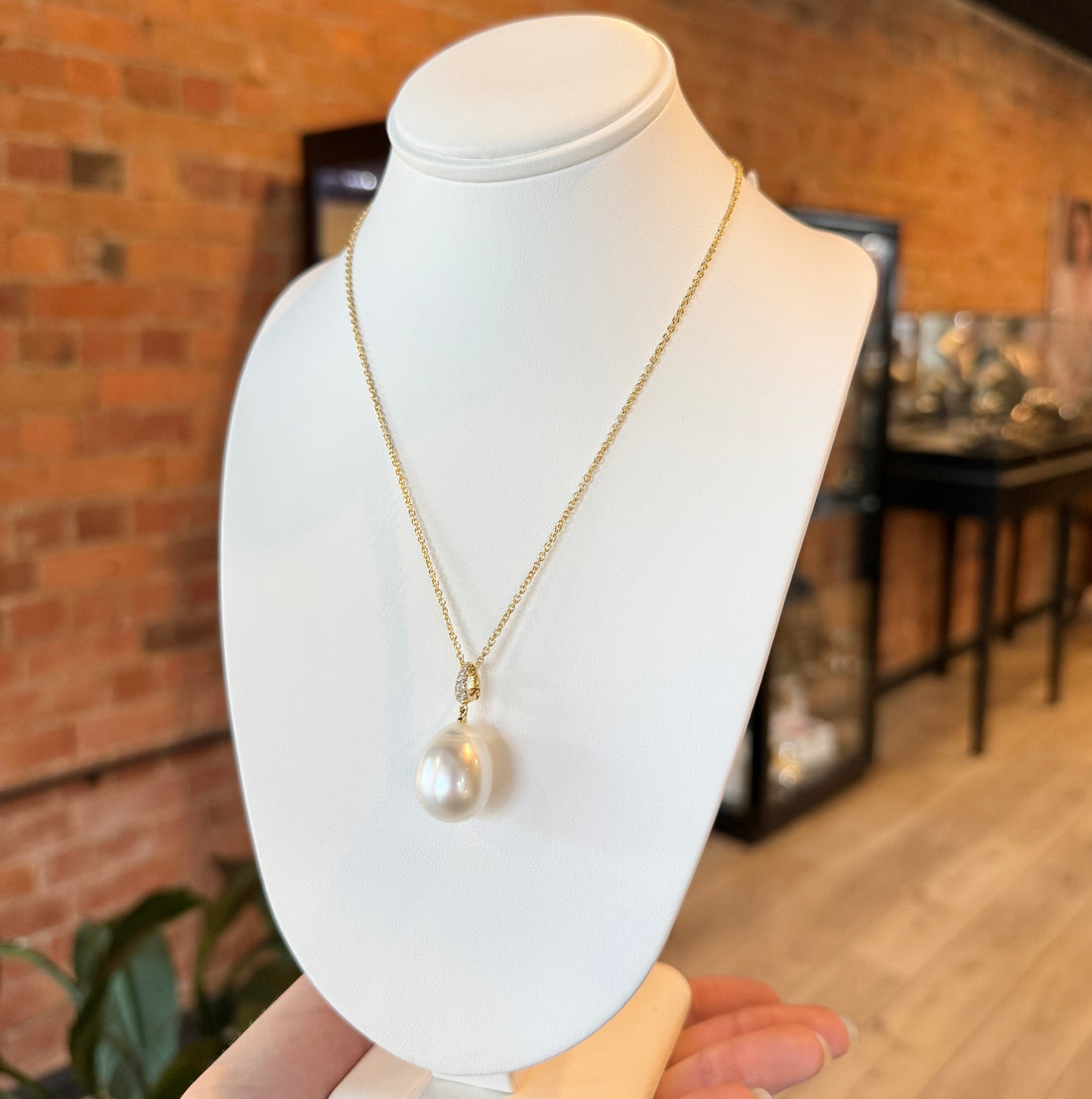 Pave South Sea Pearl Pendant - Yellow Gold