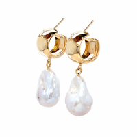 Baroque Pearl Hoops - 9ct Gold