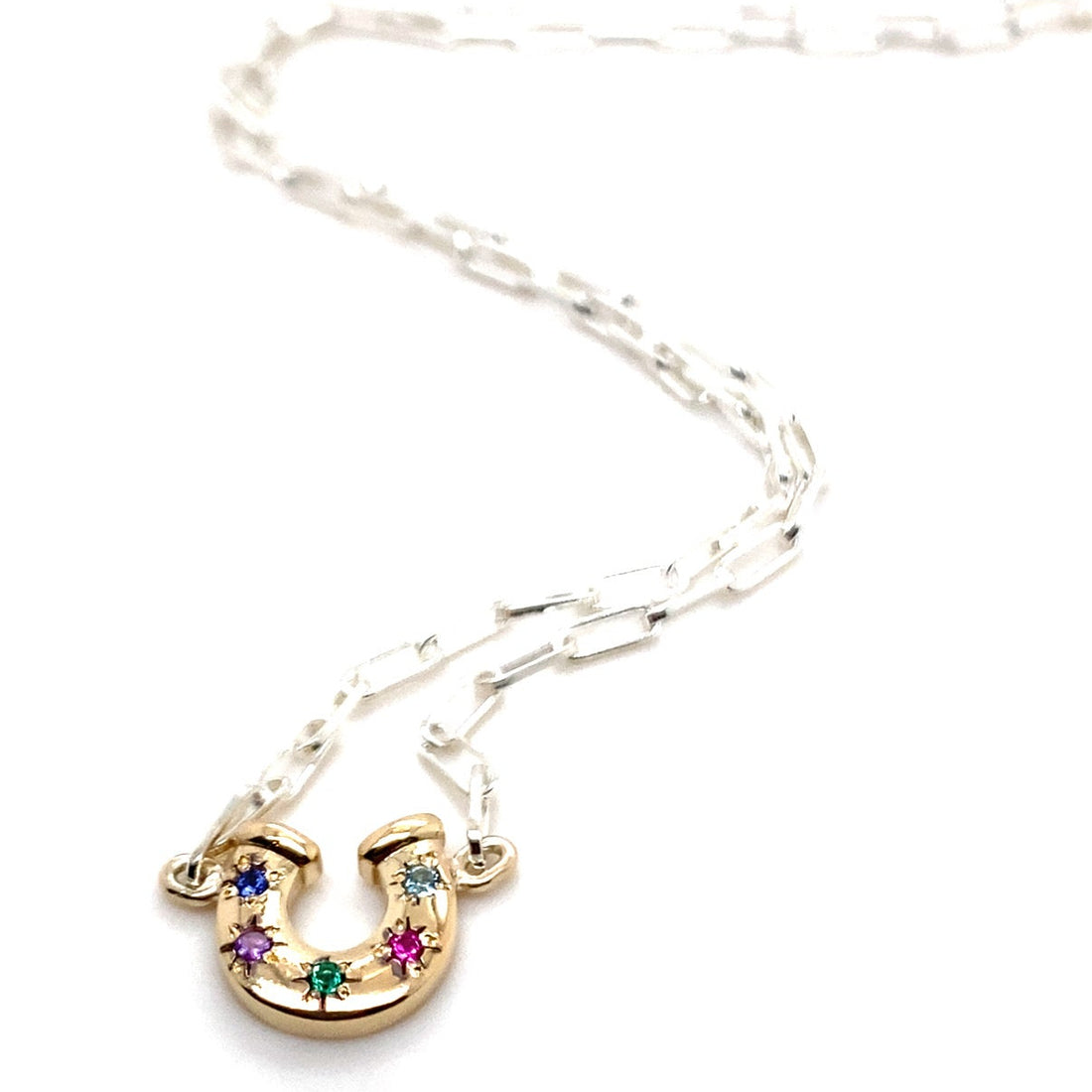 Horseshoe Birthstone Necklace - Two Tone