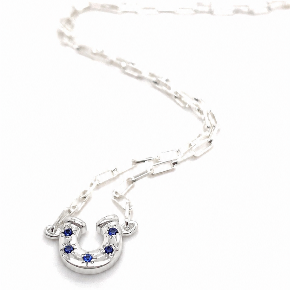 Horseshoe Birthstone Necklace - Silver