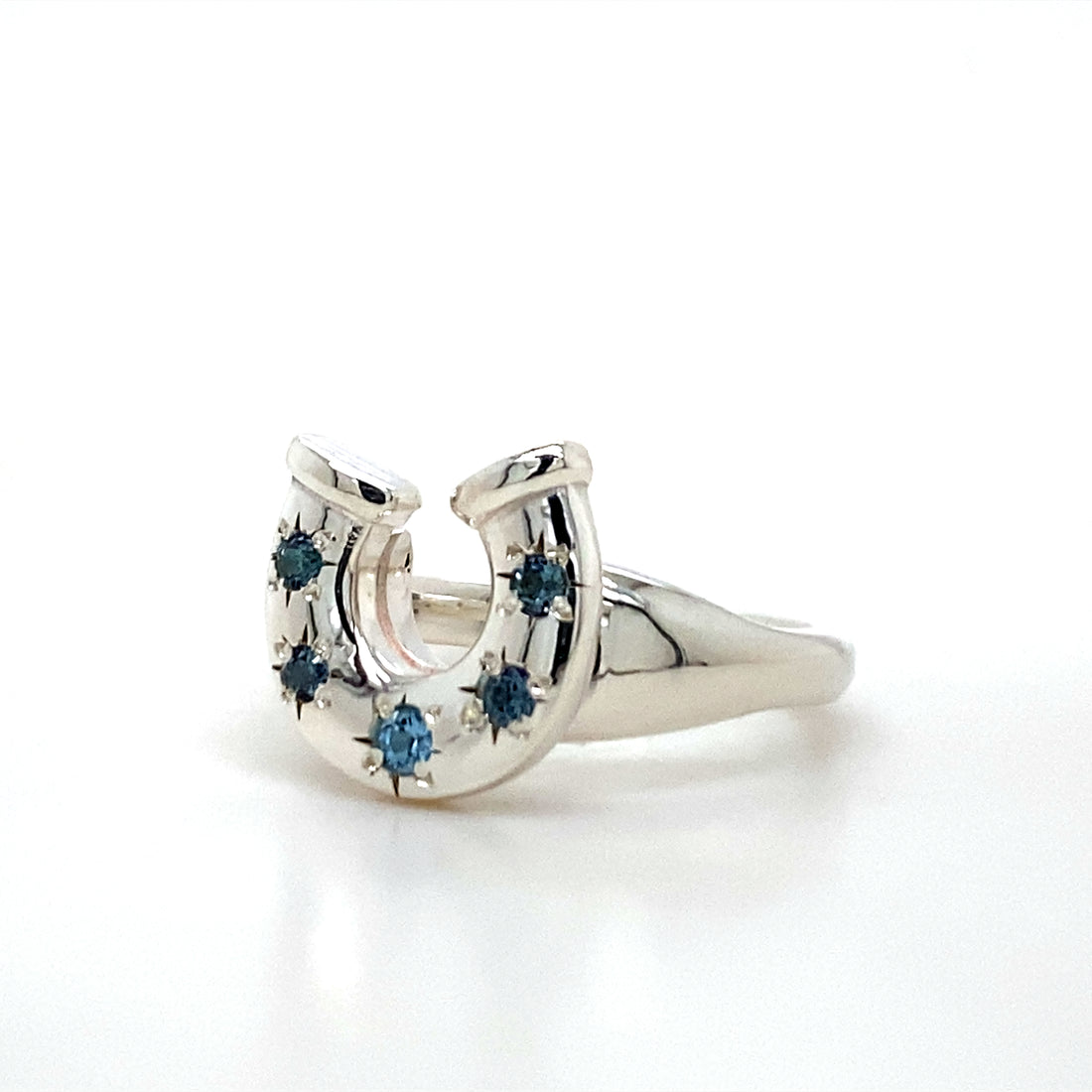 Horseshoe Birthstone Ring - Silver