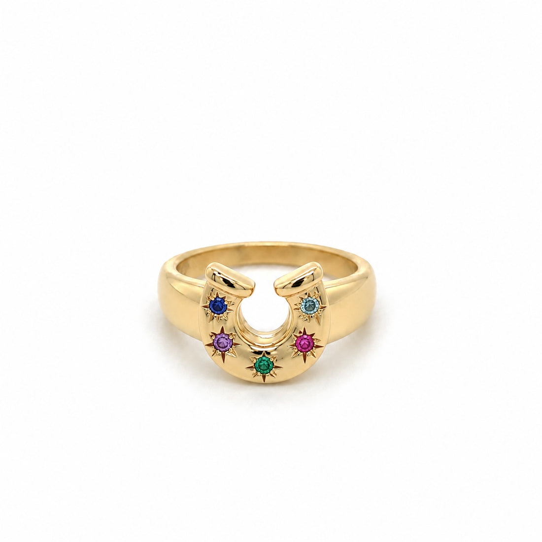 Horseshoe Birthstone Ring - 9ct Gold