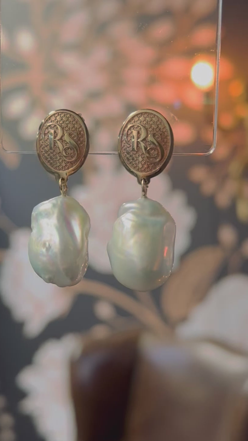 Monogram Baroque Pearl Statement Earrings