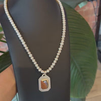 Pearl & Rectangular Motif Necklace