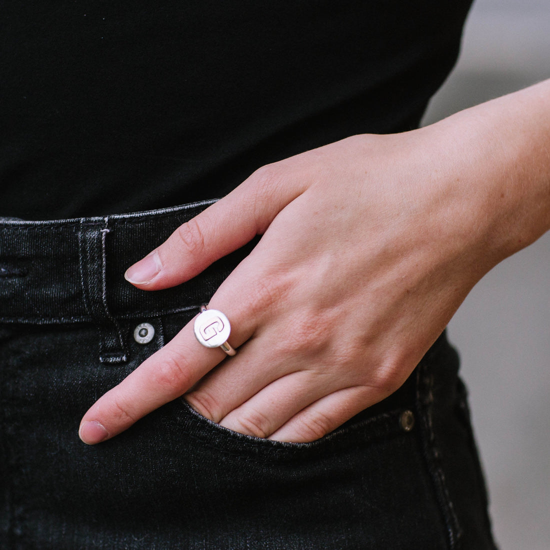 Little Sister Ring - Gold Initial / Silver Top