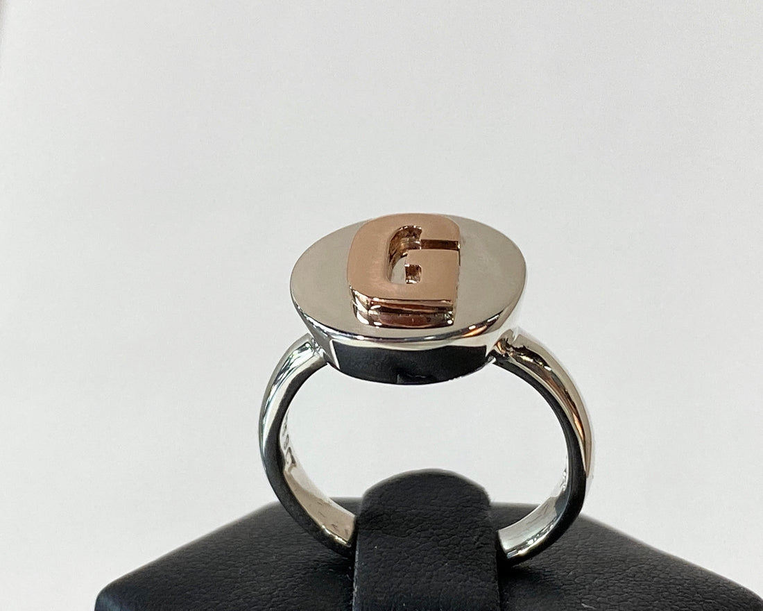 Little Sister Ring - Gold Initial / Silver Top