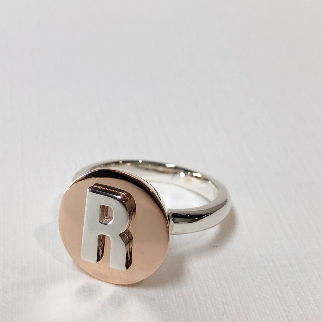 Little Sister Ring - Silver Initial / Gold Top