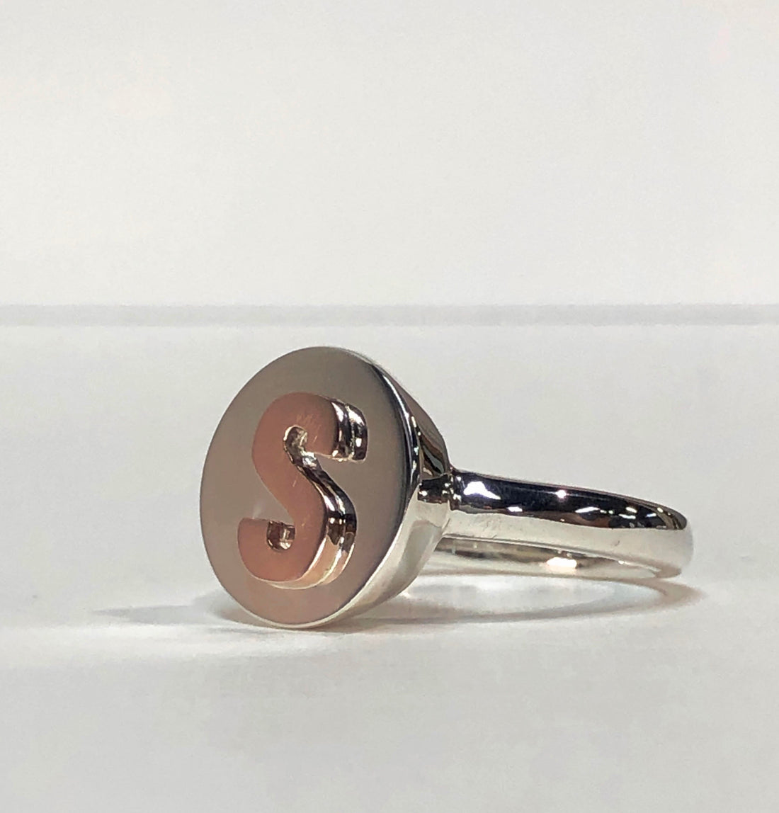 Little Sister Ring - Gold Initial / Silver Top
