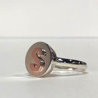 Little Sister Ring - Gold Initial / Silver Top